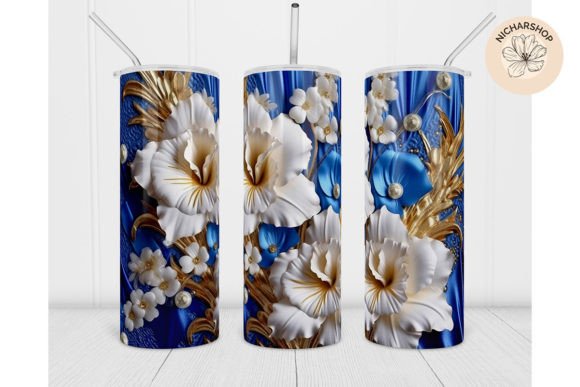 20oz 3D Blue Flower Tumbler Wrap3: A Digital Sublimation Solution for Custom Drinkware