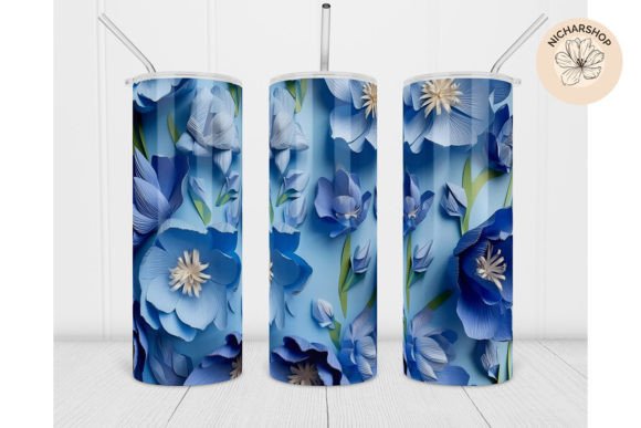 20oz 3D Blue Flower Tumbler Wrap7 Digital PNG