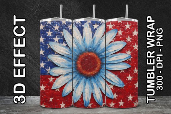 3D Blue Daisy Tumbler 2 Sublimation Design
