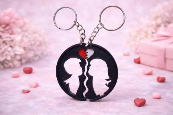 Captivating Matching Love Keychain Kissing Silhoutte