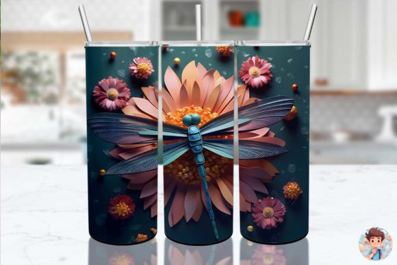 Discover the Elegance of 3D Dragonfly Flower Skinny Tumbler