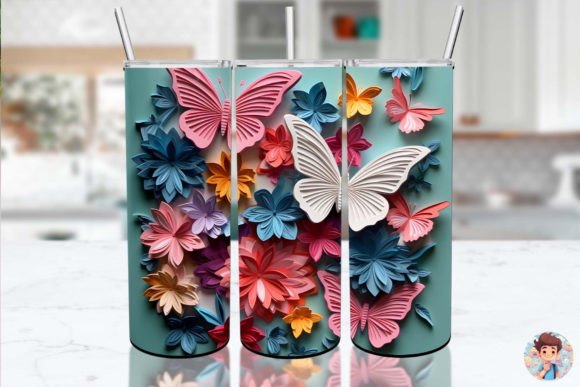 Enhance Your Drinkware with the 3D Butterfly Flower Tumbler Wrap 4